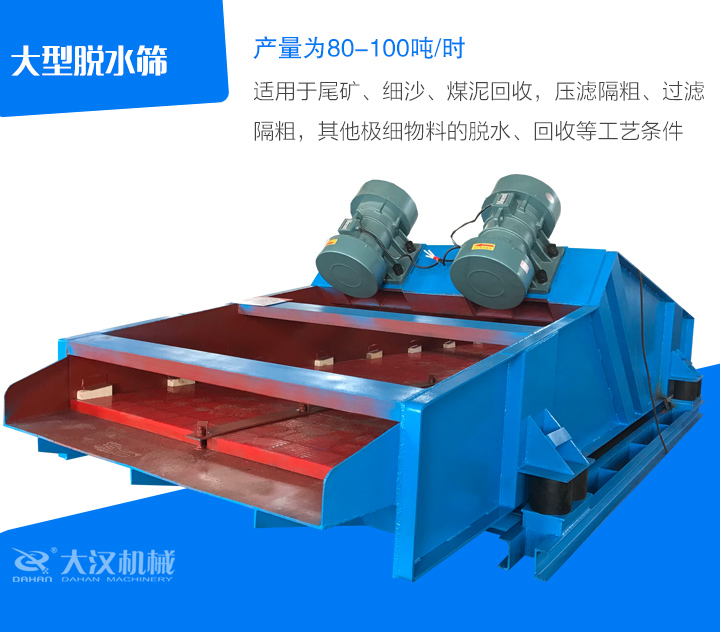 大型脫水篩適用于尾礦、細(xì)沙、煤泥回收，壓濾隔粗、過濾 隔粗，其他極細(xì)物料的脫水、回收等工藝條件