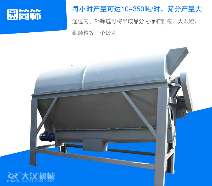 圓筒篩通過內(nèi)、外篩選可將半成品分為標(biāo)準(zhǔn)顆粒、大顆粒、 細(xì)顆粒等三個級別